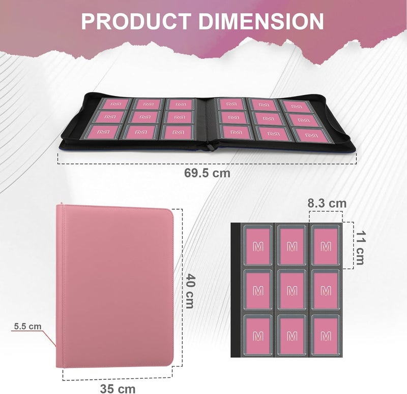 MOSLA Toploader Binder,Trading Card Binder Storage Hold up 288 Cards 9-Pocket Top Loader Binder with Sleeves for 3"x4" Rigid Toploaders Hard Cases(9Pink7) - Image 4